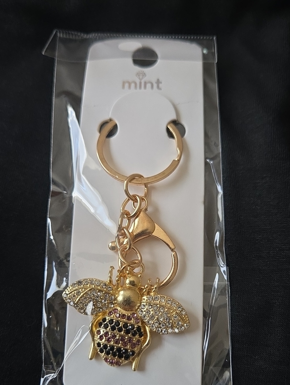 Bling Mint Gold Bee Key Chain/ Bag Charm  with Crystal Wings